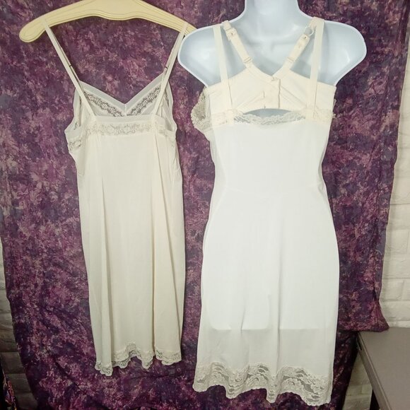 Lot-2 Vintage 50s-60s Lingerie Full Slips LaceTrim Metal Adjustble Buckles Flaw - Picture 6 of 16